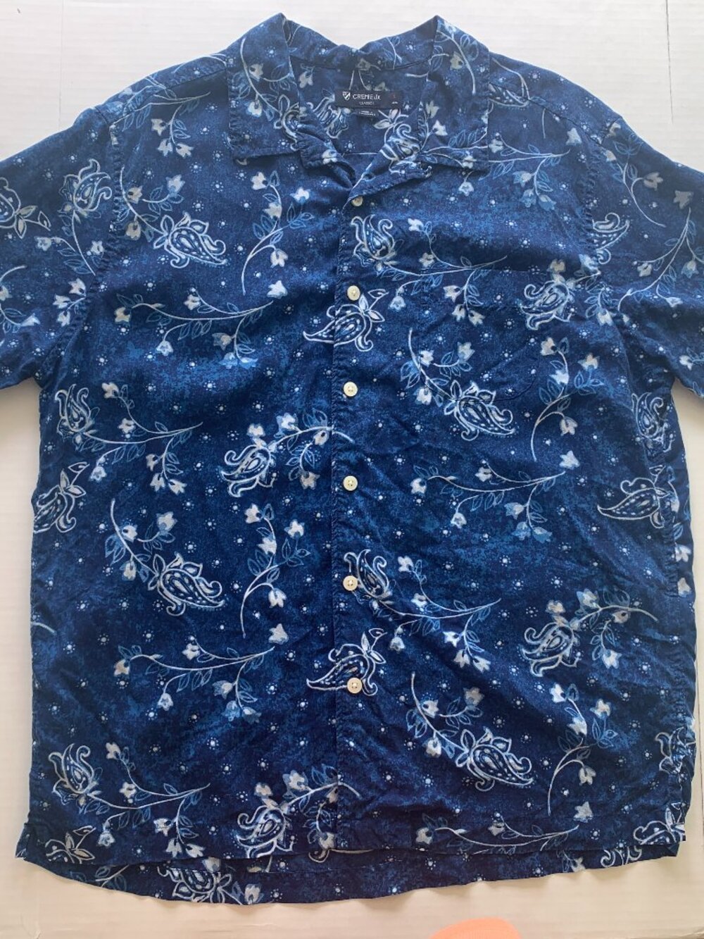 Cremieux Paisley Blue Floral Button Down Shirt Lyocell Short Sleeve Sz L